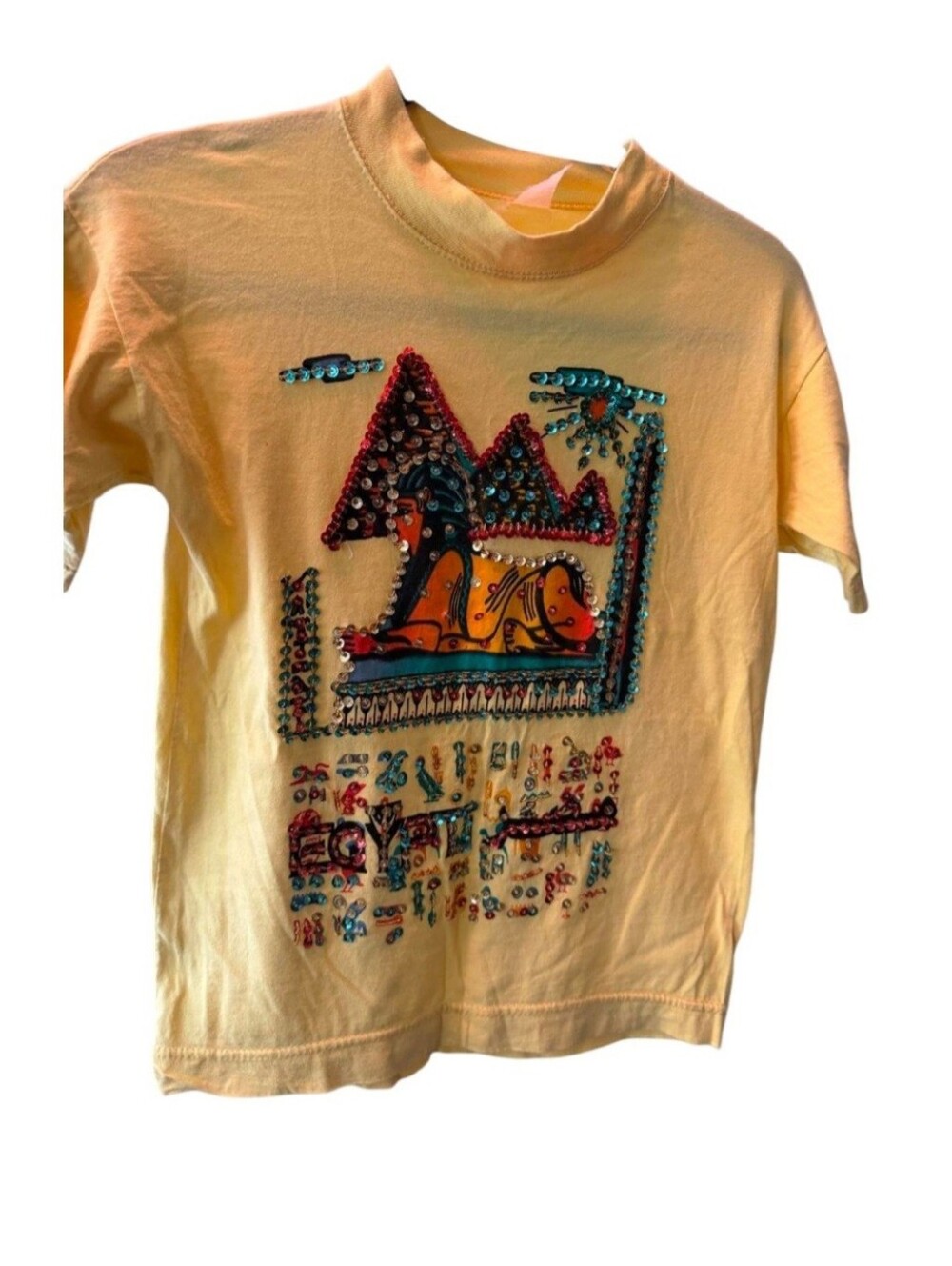 Yellow Embellished Egyptian Sphinx Graphic Tee
